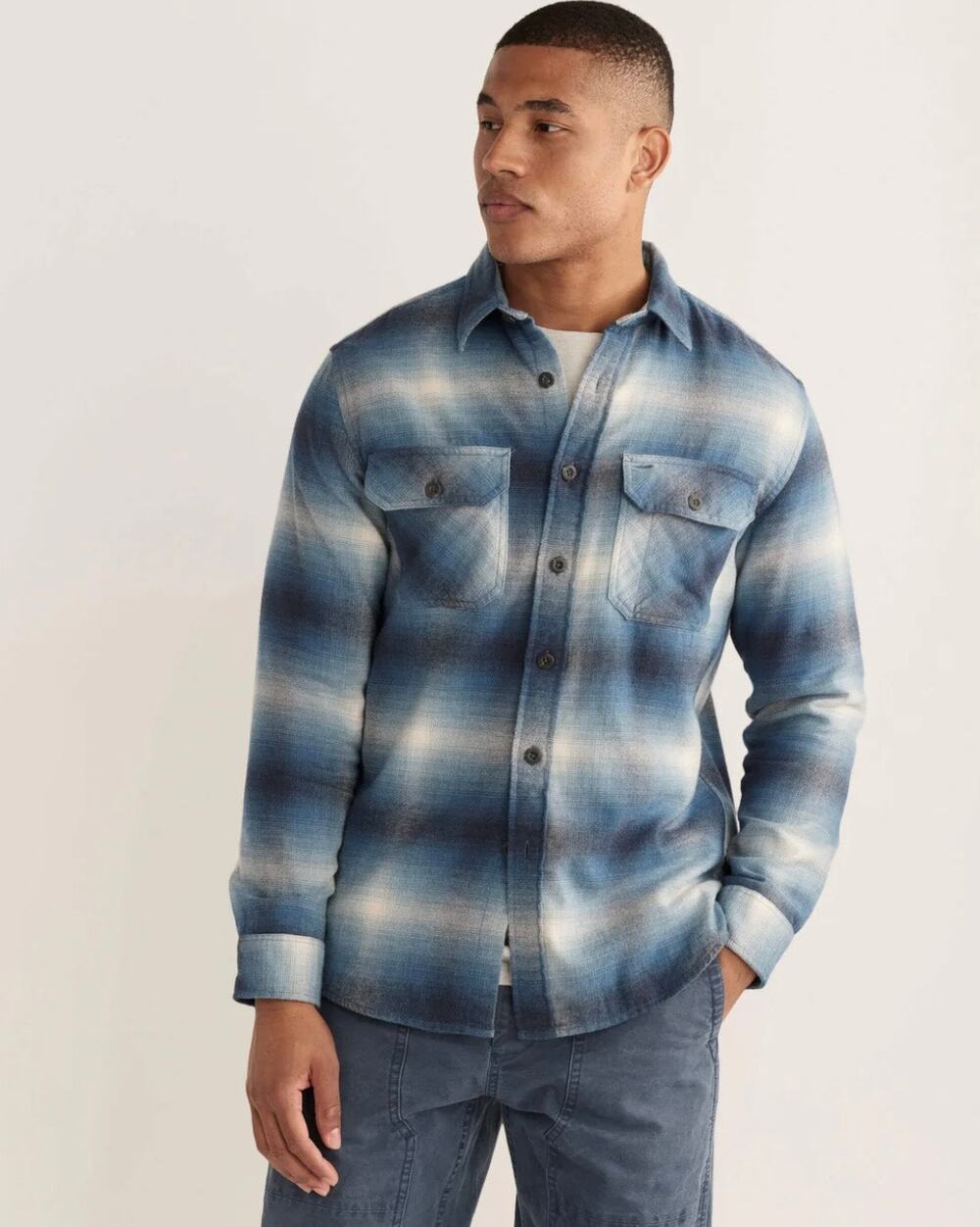 Pendleton Men’s Tall Super Soft Burnside Flannel Shirt Blue Plaid Cotton Medium